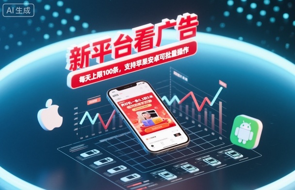 新平台看广告，养好机一条0.3到5米，每天上限100条，支持苹果安卓可批量操作-创客聚集地
