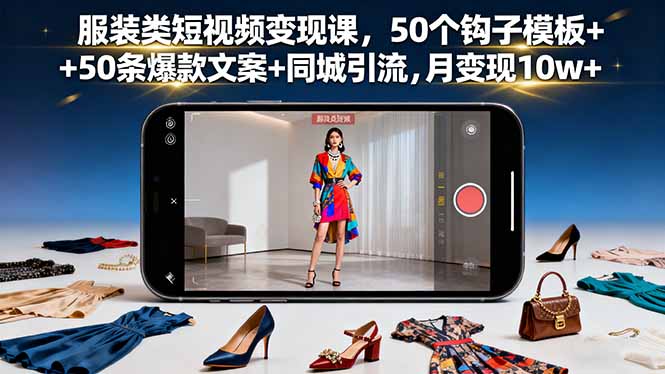 服装类短视频变现课，50个钩子模板+50条爆款文案+同城引流，月变现10w+-创客聚集地