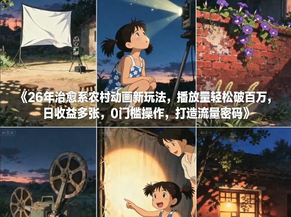 26年治愈系农村动画新玩法，播放量轻松破百万，日收益多张，0门槛操作，打造流量密码-创客聚集地