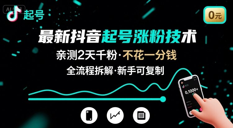 最新抖音起号涨粉技术，亲测2天千粉，不花一分钱，全流程拆解-创客聚集地