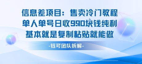 信息差项目：售卖冷门教程单人单号日收9张纯利基本就是复制粘贴就能做-创客聚集地