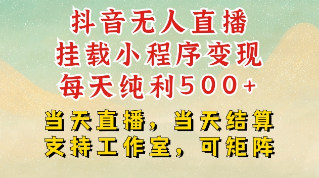 抖音无人直播挂载小程序变现每天纯利500+当天直播，当天结算支持工作室，可矩阵【揭秘】-创客聚集地