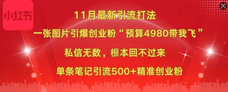 小红书11月最新图片打粉，一张图片引爆创业粉，“预算4980带我飞”，单条引流500+精准创业粉-创客聚集地
