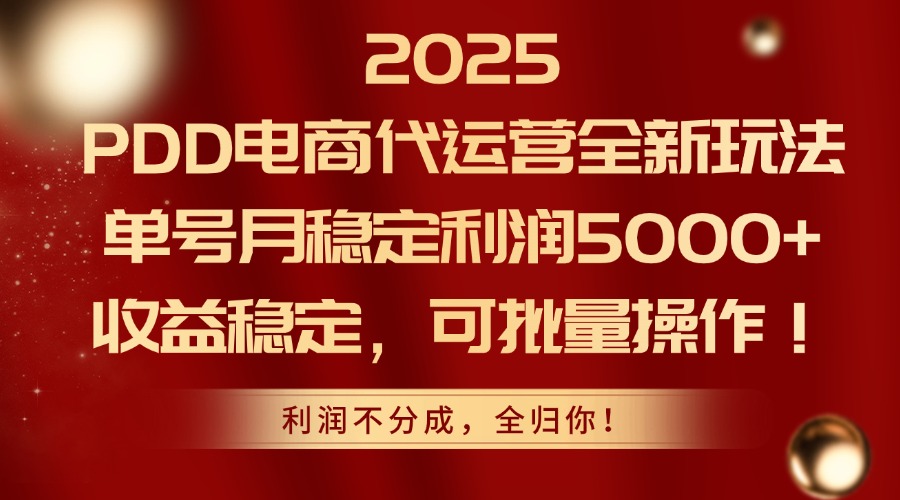 2025PDD电商代运营全新玩法，单号月稳定利润5000+，收益稳定，可批量操作-创客聚集地