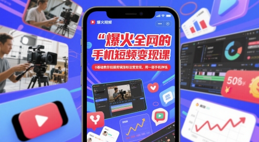 爆火全网的手机短视频变现课，0基础教你拍摄剪辑涨粉运营变现，用一部手机挣钱-创客聚集地