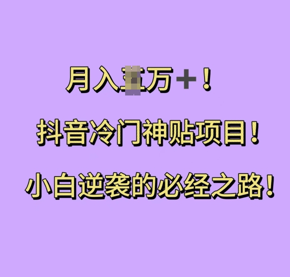 抖音冷门神贴项目，小白逆袭的必经之路，月入过W【揭秘】-创客聚集地