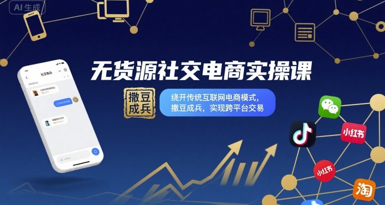 无货源社交电商实操课，绕开传统互联网电商模式，撒豆成兵，实现跨平台交易-创客聚集地