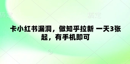 卡小红书漏洞，做知乎拉新 一天3张起，有手机即可-创客聚集地