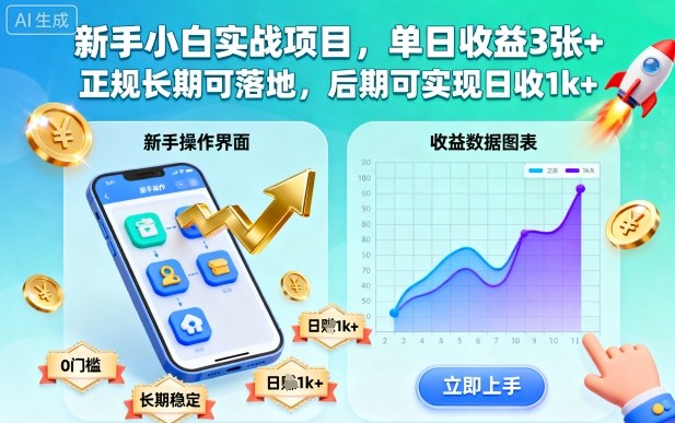 新手小白实战项目，单日收益3张+，正规长期可落地，后期可实现日收1k+【揭秘】-创客聚集地