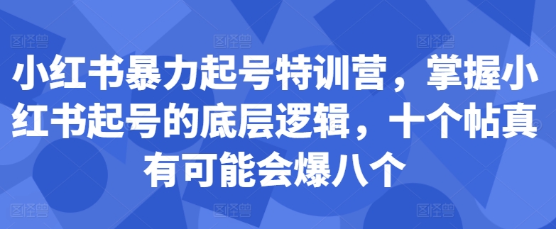 小红书暴力起号特训营，掌握小红书起号的底层逻辑，十个帖真有可能会爆八个-创客聚集地