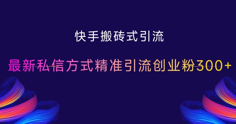 快手搬砖式引流，最新私信方式精准引流创业粉300+-创客聚集地