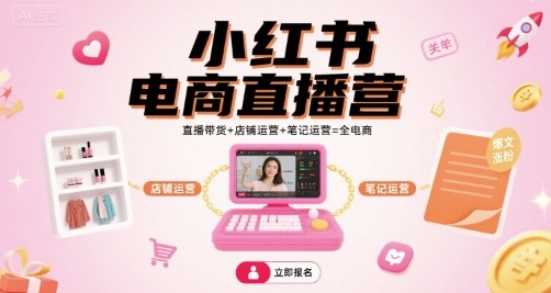 小红书电商直播营，直播带货+店铺运营+笔记运营=全电商-创客聚集地