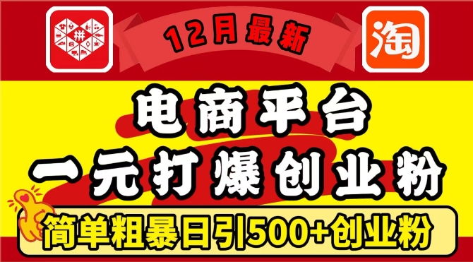 12月最新：电商平台1元打爆创业粉，简单粗暴日引500+精准创业粉，轻松月入过W【揭秘】-创客聚集地