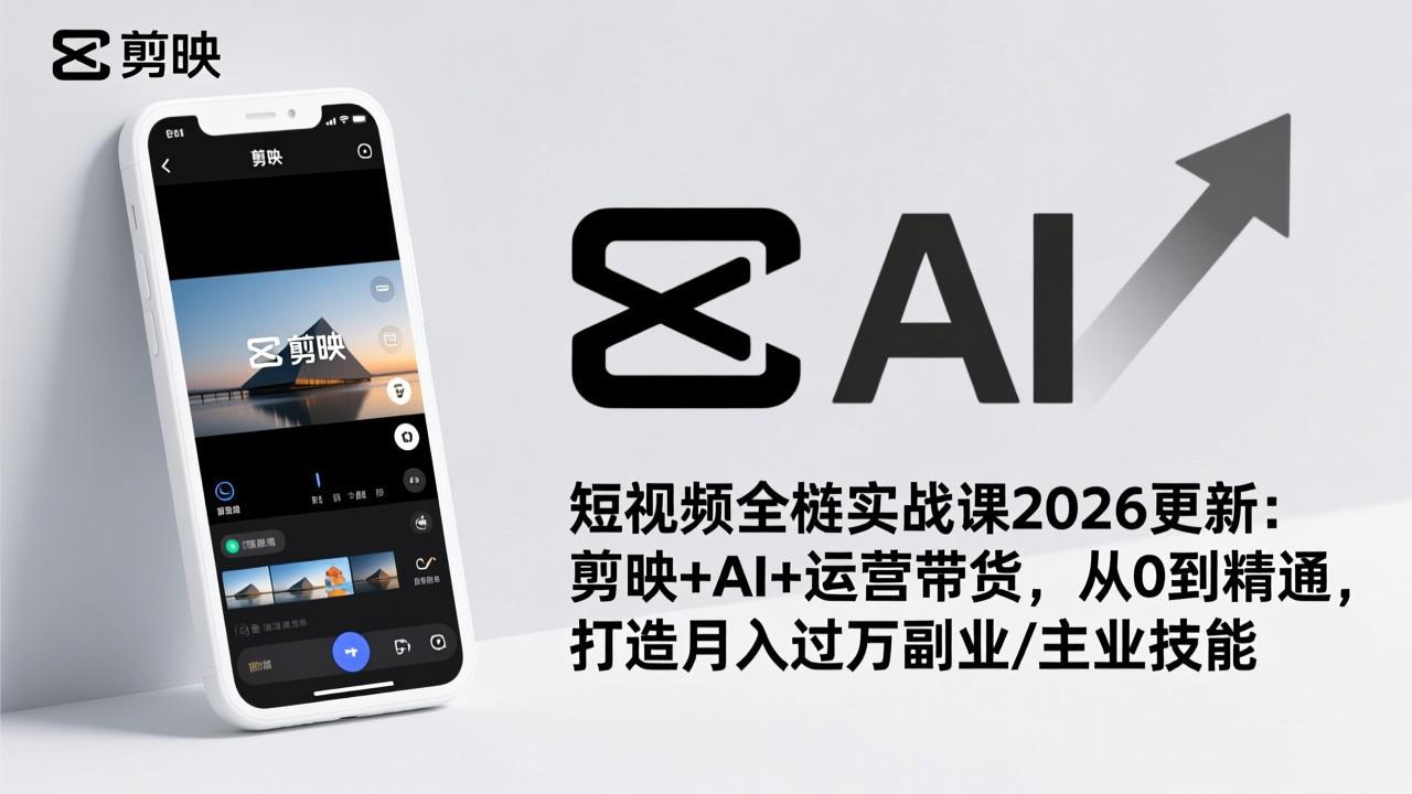 短视频全栈实战课2026更新：剪映+AI+运营带货，从0到精通，打造月入过万副业/主业技能-创客聚集地