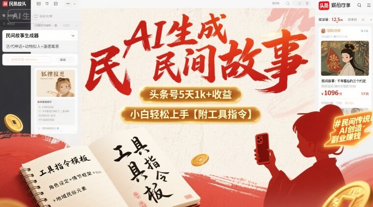 AI生成民间故事，头条号5天1k+，小白轻松上手【附工具指令】-创客聚集地