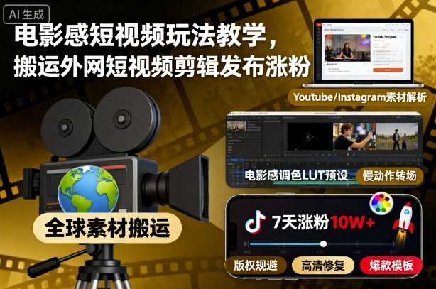 电影感短视频玩法教学，搬运外网短视频剪辑发布涨粉-创客聚集地