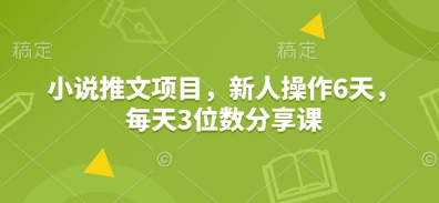 小说推文项目，新人操作6天，每天3位数分享课-创客聚集地