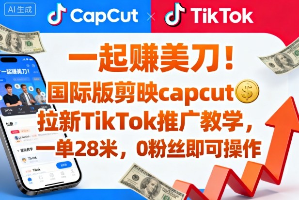 一起賺美刀!国际版剪映capcut拉新TikTok推广教学,一单28米,0粉丝即可操作(附推广入口和教学)-创客聚集地