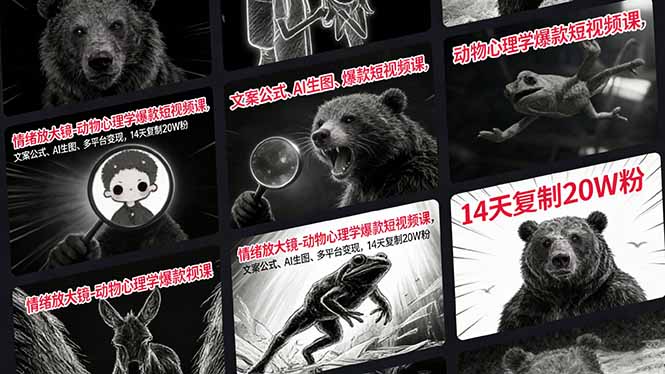 情绪放大镜-动物心理学爆款短视频课，文案公式、AI生图、多平台变现，14天复制20W粉-创客聚集地