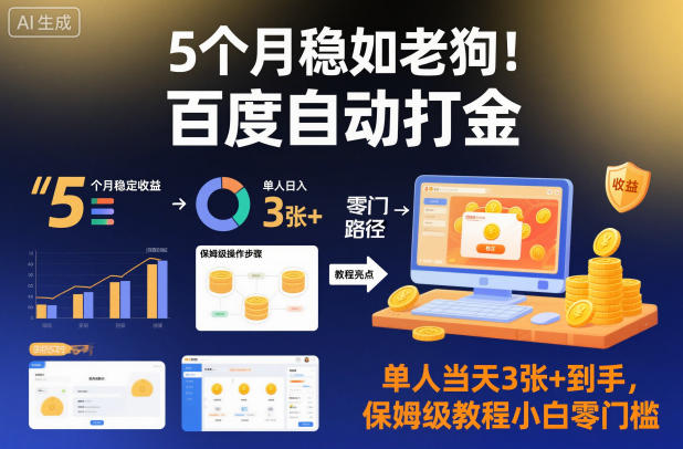 5个月稳如老狗！百度自动打金，单人当天3张+到手，保姆级教程小白零门槛【揭秘】-创客聚集地