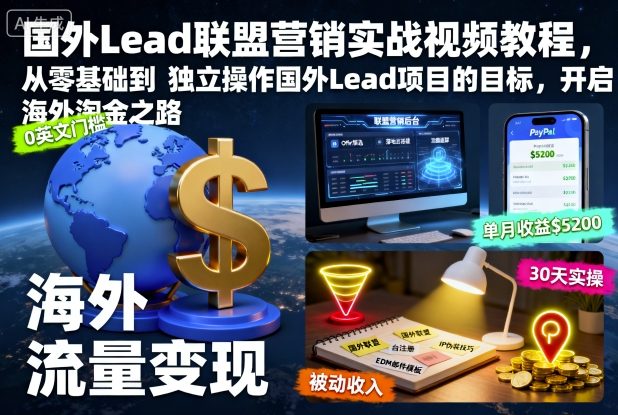 国外Lead联盟营销实战视频教程，从零基础到独立操作国外Lead项目的目标，开启海外淘金之路-创客聚集地