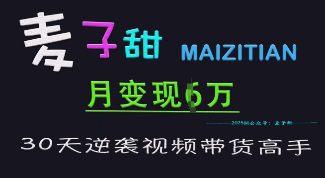 麦子甜30天逆袭视频带货高手，单月变现6W加特训营-创客聚集地