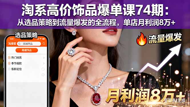 淘系高价饰品爆单课74期：从选品策略到流量爆发的全流程，单店月利润8万+-创客聚集地