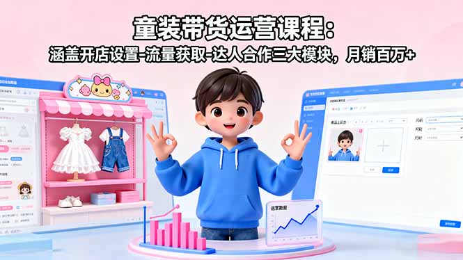 童装带货运营课程：涵盖开店设置-流量获取-达人合作三大模块，月销百万+-创客聚集地