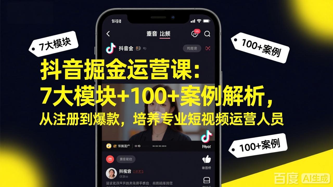抖音掘金运营课：7大模块+100+案例解析，从注册到爆款，培养专业短视频运营人员-创客聚集地