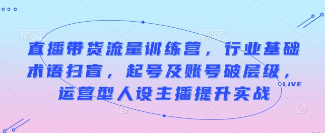 直播带货流量训练营，行业基础术语扫盲，起号及账号破层级，运营型人设主播提升实战-创客聚集地