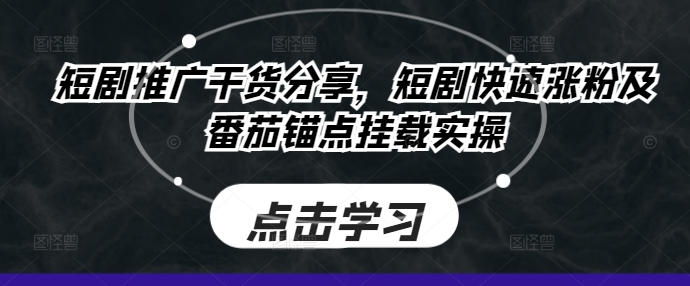 短剧推广干货分享，短剧快速涨粉及番茄锚点挂载实操-创客聚集地