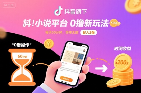 抖音旗下小说平台0撸新玩法，每天挂G60分钟，简单无脑，日入2张【揭秘】-创客聚集地