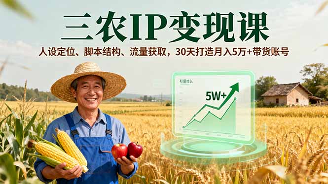 三农IP变现课，人设定位、脚本结构、流量获取，30天打造月入5万+带货账号-创客聚集地