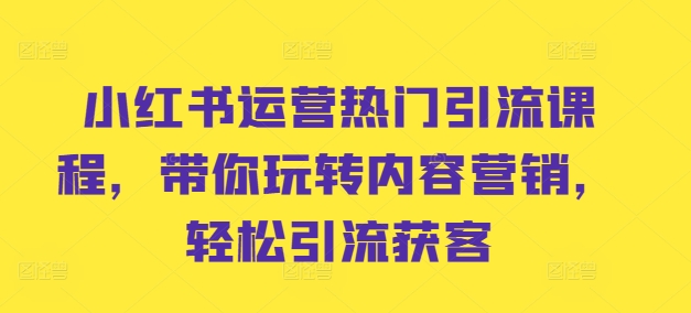小红书运营热门引流课程，带你玩转内容营销，轻松引流获客-创客聚集地