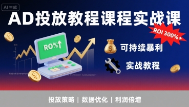 AD投放教程课程实战课，实现广告ROI300%+可持续暴利-创客聚集地