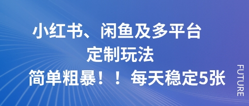 小红书、闲鱼及多平台定制玩法简单粗暴！每天稳定5张-创客聚集地