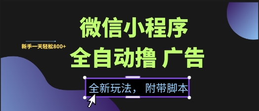 微信小程序全自动撸广告项目，彻底解决没流量的问题，新手一天8张+【揭秘】-创客聚集地