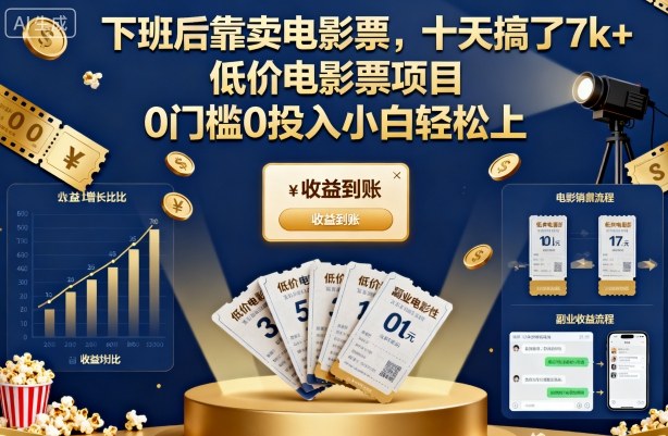 下班后靠卖电影票，十天搞了7k+，低价电影票项目，0门槛0投入小白轻松上手【揭秘】-创客聚集地