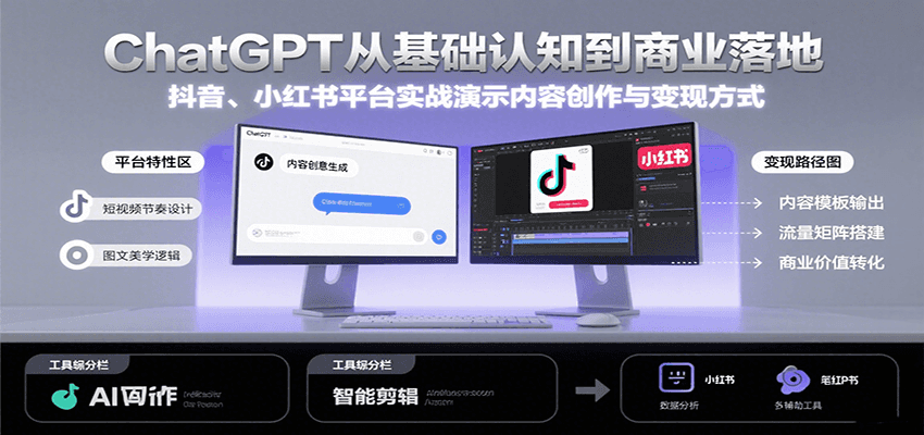 ChatGPT从基础认知到商业落地，实战演示抖音、小红书等平台的内容创作与变现-创客聚集地