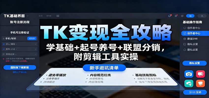 TK变现全攻略：学基础+起号养号+联盟分销，附剪辑工具实操-创客聚集地
