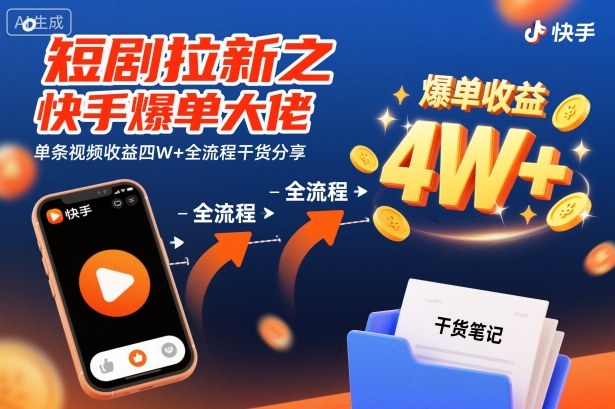 短剧拉新之快手爆单大佬单条视频收益四W+全流程干货分享-创客聚集地