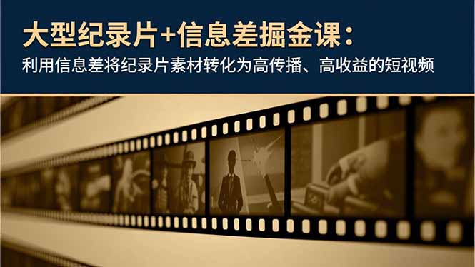 大型纪录片+信息差掘金课：利用信息差将纪录片素材转化为高传播、高收益的短视频-创客聚集地