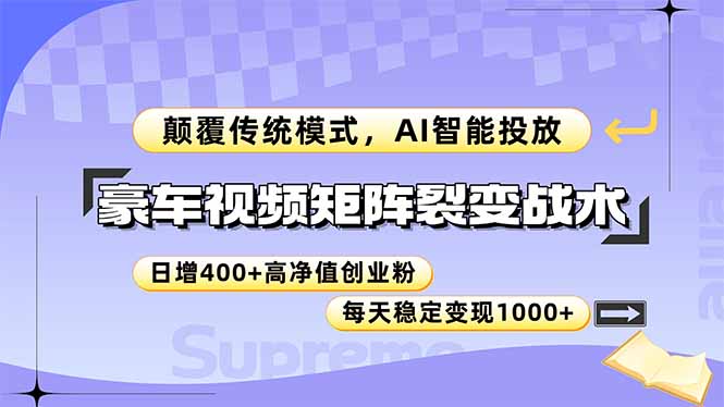 豪车视频矩阵裂变战术，颠覆传统模式，AI智能投放，日增400+高净值创业…-创客聚集地