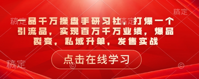 一品千万操盘手研习社，打爆一个引流品，实现百万千万业绩，爆品裂变，私域升单，发售实战-创客聚集地