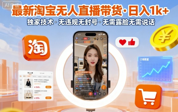 最新淘宝无人直播带货，日入1k+，独家技术，无违规无封号，无需露脸无需说话【揭秘】-创客聚集地