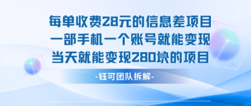 每单收费28米的项目单日能变现280左右 一部手机一个账号就能变现-创客聚集地