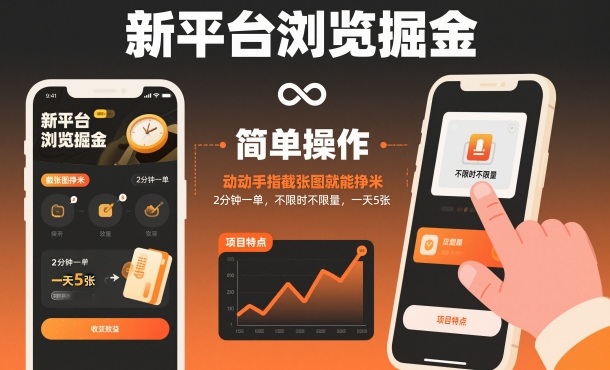 新平台浏览掘金，动动手指截张图就能挣米，2分钟一单，不限时不限量，一天5张【揭秘】-创客聚集地