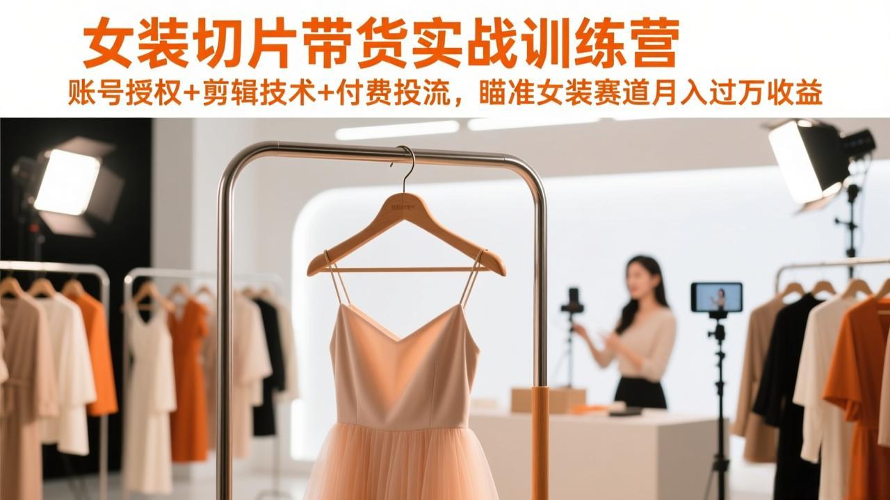 女装切片带货实战训练营，账号授权+剪辑技术+付费投流，瞄准女装赛道月入过万收益-创客聚集地