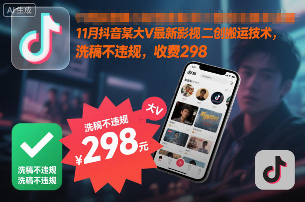 11月抖音某大V最新影视二创搬运技术，洗稿不违规，收费298-创客聚集地