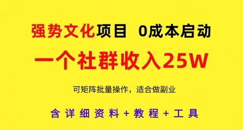 强势文化项目，一个社群收入25个W，0成本启动，可矩阵批量操作，原创详细实操教程-创客聚集地